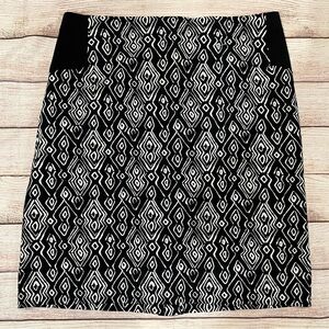 Chicos Black White Print Pencil Work Career Uniform Cotton Stretch Skirt 1.5/S